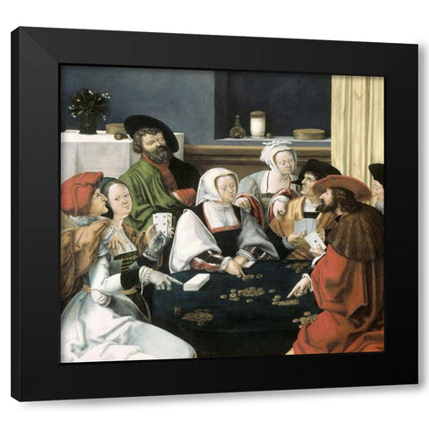 Card Players Black Modern Wood Framed Art Print with Double Matting by Leyden, Lucas van