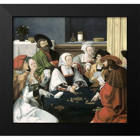 Card Players Black Modern Wood Framed Art Print by Leyden, Lucas van