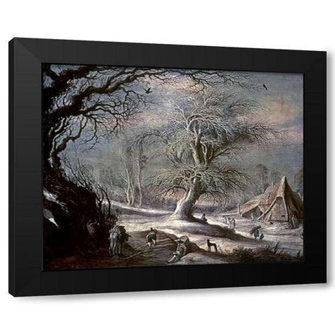 Winter Scene Black Modern Wood Framed Art Print with Double Matting by Leytens, Gysbrecht