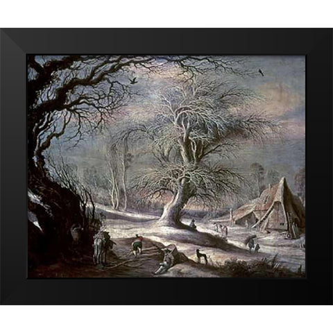 Winter Scene Black Modern Wood Framed Art Print by Leytens, Gysbrecht