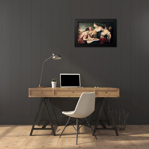 Finding of Moses Black Modern Wood Framed Art Print by Liberi, Pietro