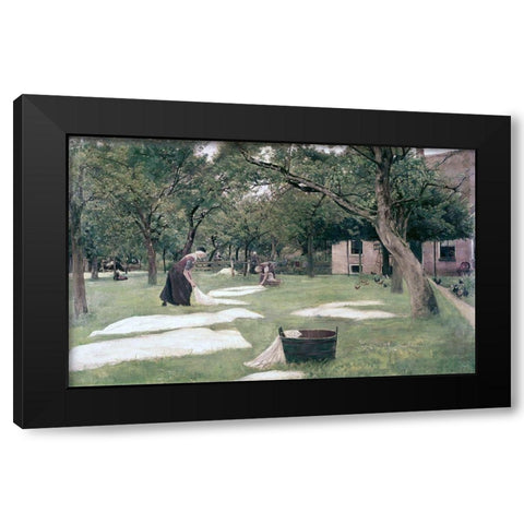 Bleaching Ground Black Modern Wood Framed Art Print by Liebermann, Max