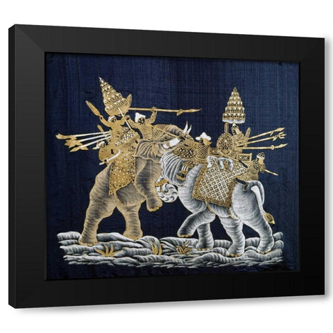 Duelling War Elephants Black Modern Wood Framed Art Print with Double Matting by Limatibul, Surint
