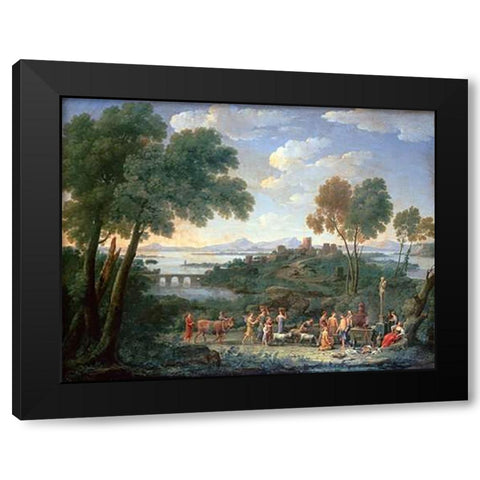 Italian Landscape With Sacrifice Black Modern Wood Framed Art Print with Double Matting by Van Lint, Hendrik Frans