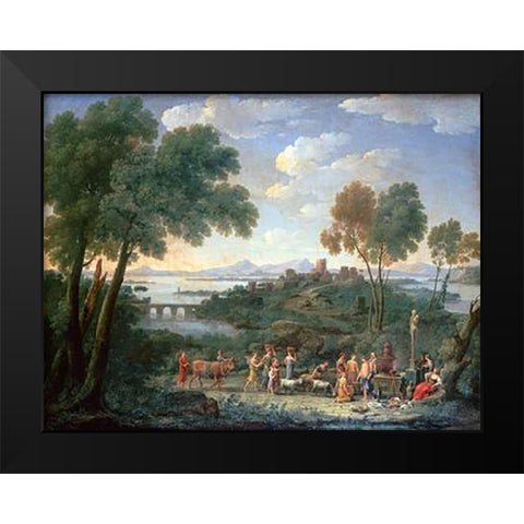 Italian Landscape With Sacrifice Black Modern Wood Framed Art Print by Van Lint, Hendrik Frans