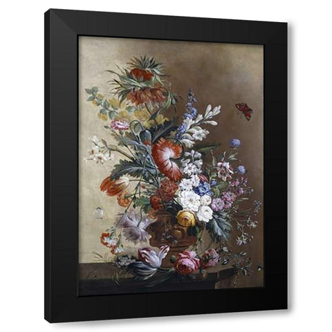 Roses, Carnations, Crown Imperial Lily and Convolvulus Black Modern Wood Framed Art Print with Double Matting by Linthorst, Jacobus