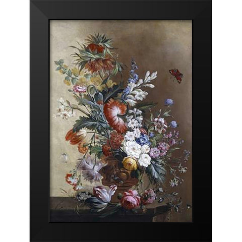 Roses, Carnations, Crown Imperial Lily and Convolvulus Black Modern Wood Framed Art Print by Linthorst, Jacobus