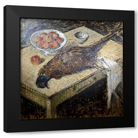 Pheasant On a Table Black Modern Wood Framed Art Print with Double Matting by Loiseau, Gustave