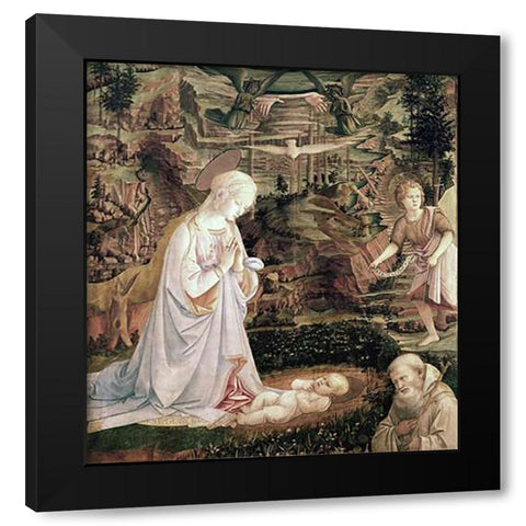 Madonna and Child With Angels Black Modern Wood Framed Art Print with Double Matting by Lippi, Filippo