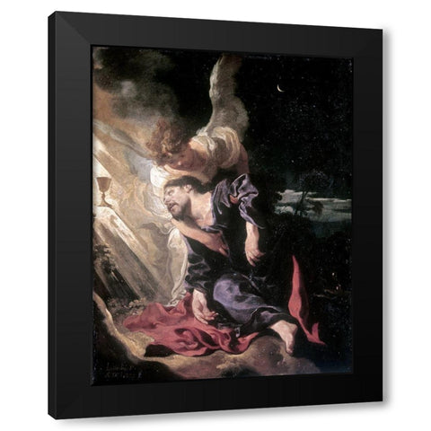 Christ in the Garden Black Modern Wood Framed Art Print by Liss, Johann