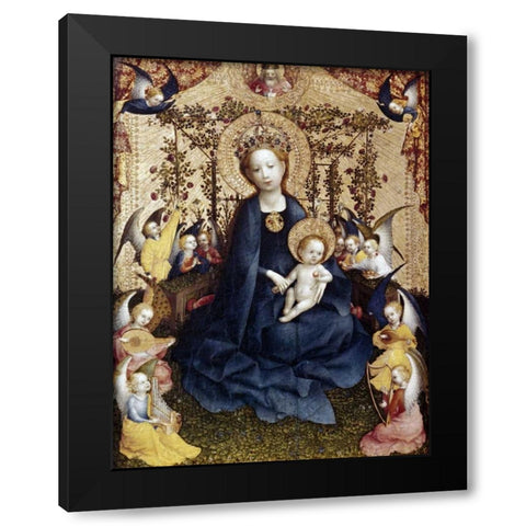 Madonna In The Rose Garden Black Modern Wood Framed Art Print by Lochner, Stefan