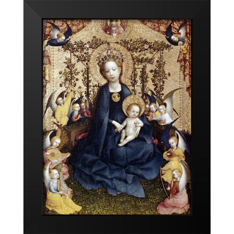 Madonna In The Rose Garden Black Modern Wood Framed Art Print by Lochner, Stefan