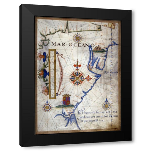 Mar Oceano - Portolan Atlas Illumination Black Modern Wood Framed Art Print by Lopes, Sebastiano