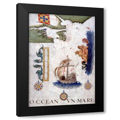 Portolan Atlas Illumination Black Modern Wood Framed Art Print by Lopes, Sebastiano