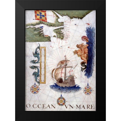 Portolan Atlas Illumination Black Modern Wood Framed Art Print by Lopes, Sebastiano
