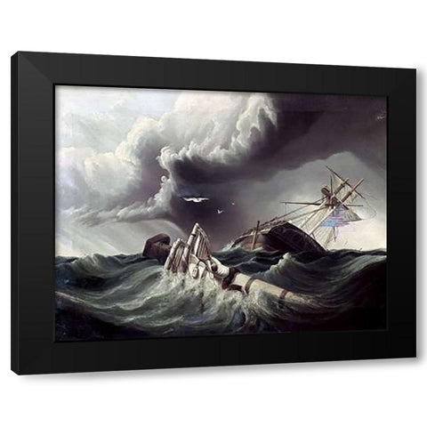 Wreck of An American War-Sloop Black Modern Wood Framed Art Print by Lowell, J.