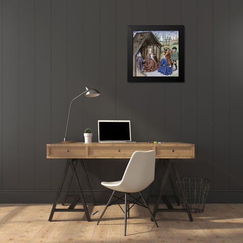 Nativity With Three Kings Black Modern Wood Framed Art Print by Ludolf of Saxony,