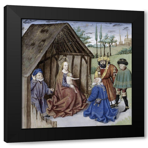 Nativity With Three Kings Black Modern Wood Framed Art Print with Double Matting by Ludolf of Saxony,