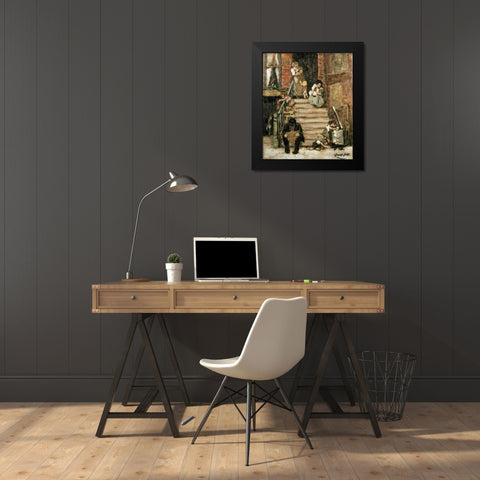 On The Steps Black Modern Wood Framed Art Print by Luks, George Benjamin