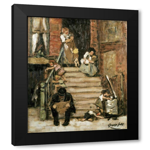 On The Steps Black Modern Wood Framed Art Print by Luks, George Benjamin