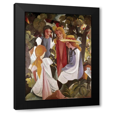 Four Girls Black Modern Wood Framed Art Print by Macke, August