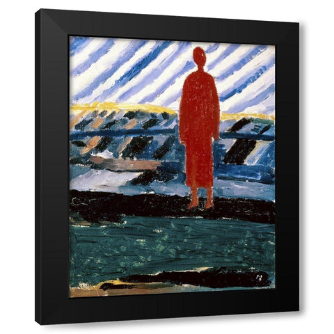 A Red Figure Black Modern Wood Framed Art Print with Double Matting by Malevich, Kazimir