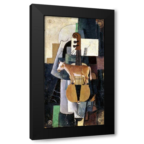Cow and Violin, 1913 Black Modern Wood Framed Art Print by Malevich, Kazimir