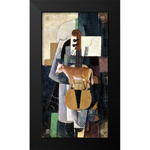Cow and Violin, 1913 Black Modern Wood Framed Art Print by Malevich, Kazimir