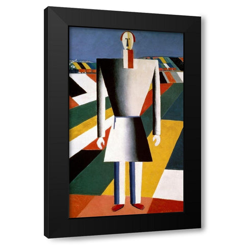 Farmer In The Field Black Modern Wood Framed Art Print with Double Matting by Malevich, Kazimir