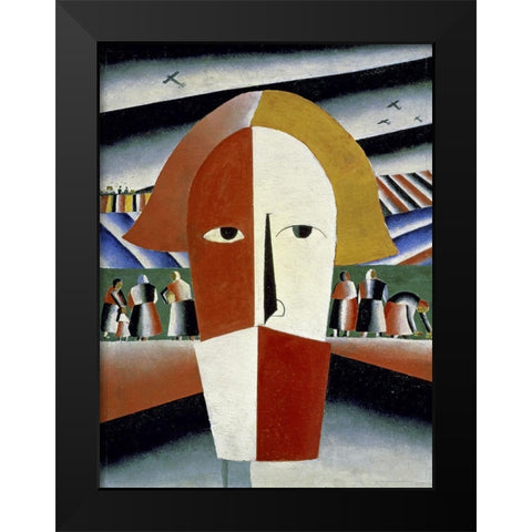 Peasants Head Black Modern Wood Framed Art Print by Malevich, Kazimir