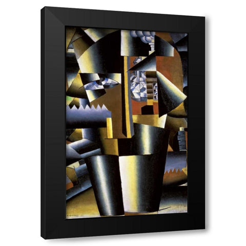 Portrait of The Artist, I. Klyun Black Modern Wood Framed Art Print with Double Matting by Malevich, Kazimir