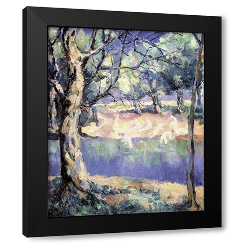 River In The Forest Black Modern Wood Framed Art Print by Malevich, Kazimir