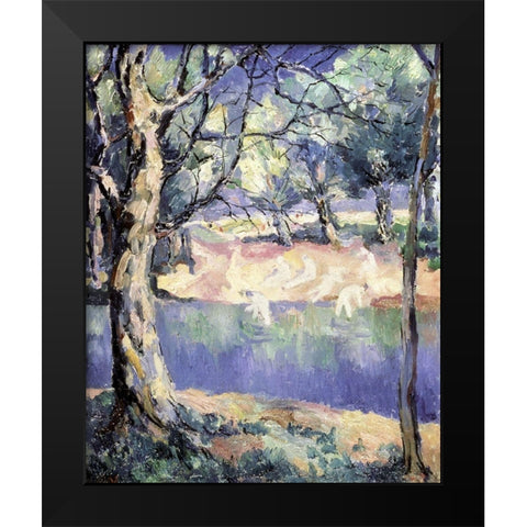 River In The Forest Black Modern Wood Framed Art Print by Malevich, Kazimir
