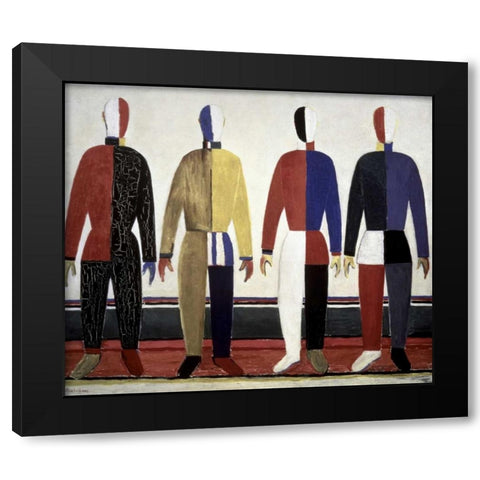 Sportsmen Black Modern Wood Framed Art Print with Double Matting by Malevich, Kazimir
