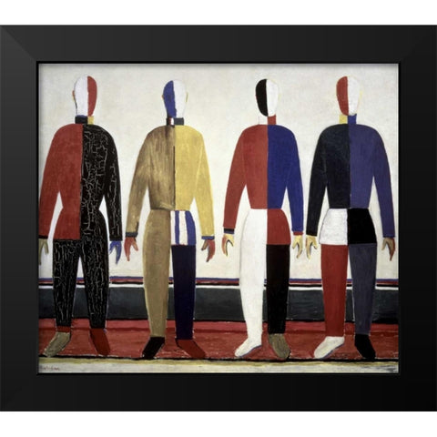Sportsmen Black Modern Wood Framed Art Print by Malevich, Kazimir