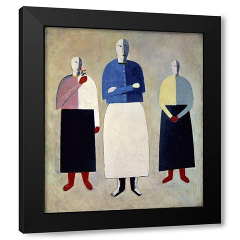 Three Girls Black Modern Wood Framed Art Print with Double Matting by Malevich, Kazimir