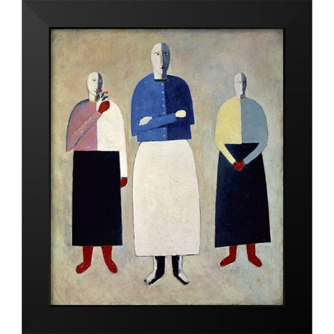 Three Girls Black Modern Wood Framed Art Print by Malevich, Kazimir