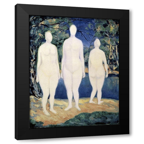 Three Nude Figures Black Modern Wood Framed Art Print by Malevich, Kazimir