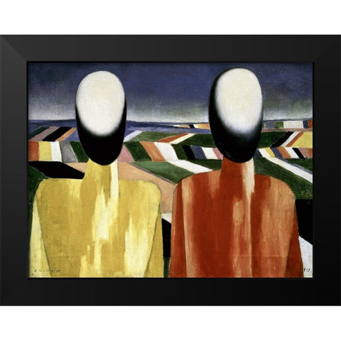 Two Farmers Black Modern Wood Framed Art Print by Malevich, Kazimir