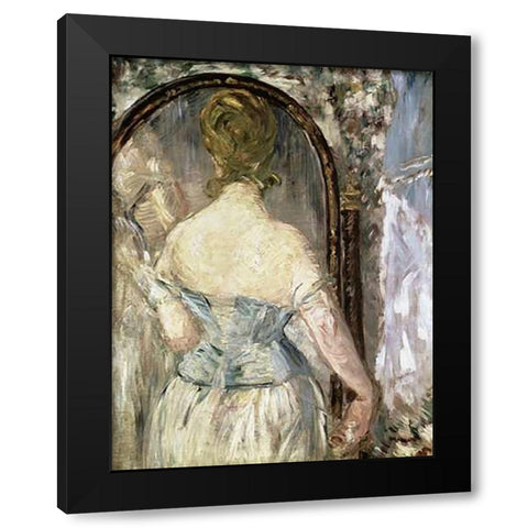 Before the Mirror Black Modern Wood Framed Art Print by Manet, Edouard