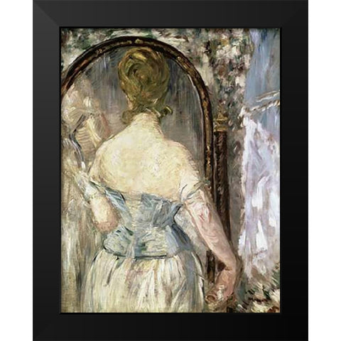 Before the Mirror Black Modern Wood Framed Art Print by Manet, Edouard
