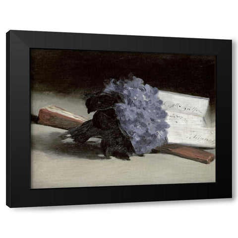 Bunch of Violets Black Modern Wood Framed Art Print with Double Matting by Manet, Edouard