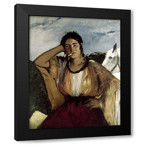 Gypsy with a Cigarette (Indian Woman Smoking) Black Modern Wood Framed Art Print with Double Matting by Manet, Edouard