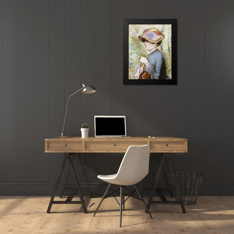 Young Woman in a Broad Hat Black Modern Wood Framed Art Print by Manet, Edouard