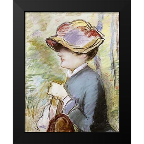 Young Woman in a Broad Hat Black Modern Wood Framed Art Print by Manet, Edouard