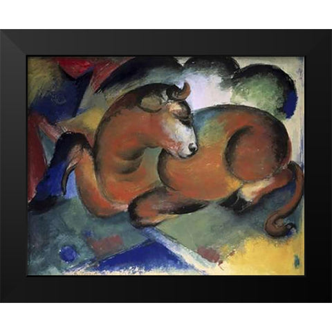 A Red Bull Black Modern Wood Framed Art Print by Marc, Franz