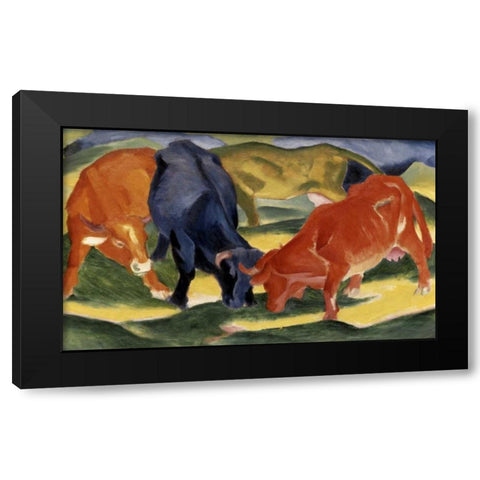 Fighting Cows Black Modern Wood Framed Art Print by Marc, Franz