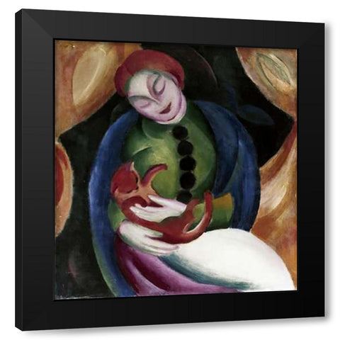 Girl With a Cat Black Modern Wood Framed Art Print with Double Matting by Marc, Franz