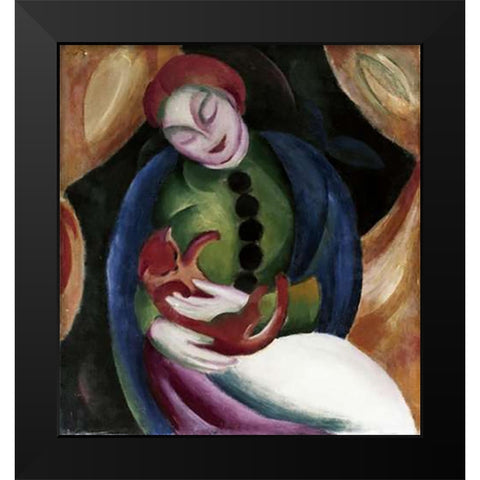 Girl With a Cat Black Modern Wood Framed Art Print by Marc, Franz