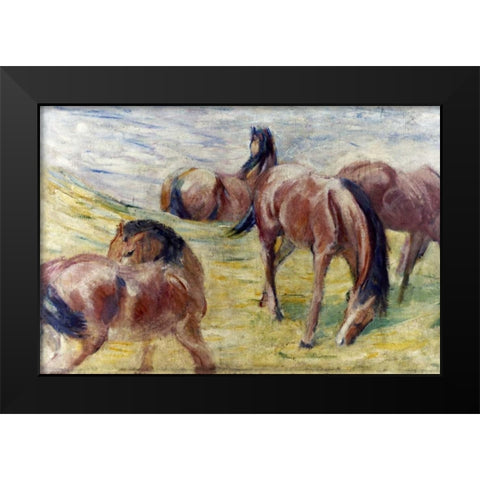 Horses Out To Pasture Black Modern Wood Framed Art Print by Marc, Franz